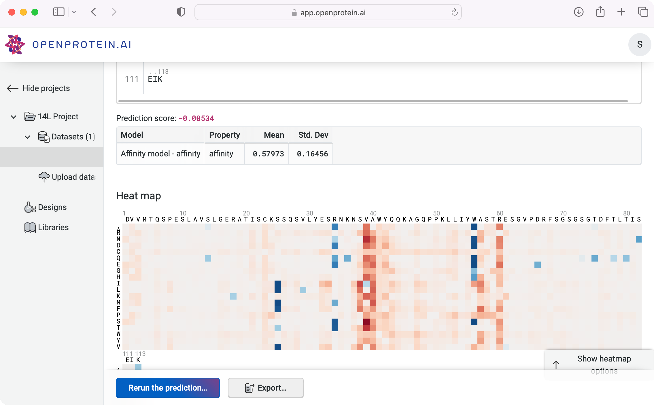 Interface showing sequence analysis with mutagenesis hotspots and variant library design tools